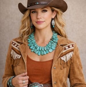 Southwestern Turquoise-Look Howlite Nugget Statement Necklace Boho Western NWOT